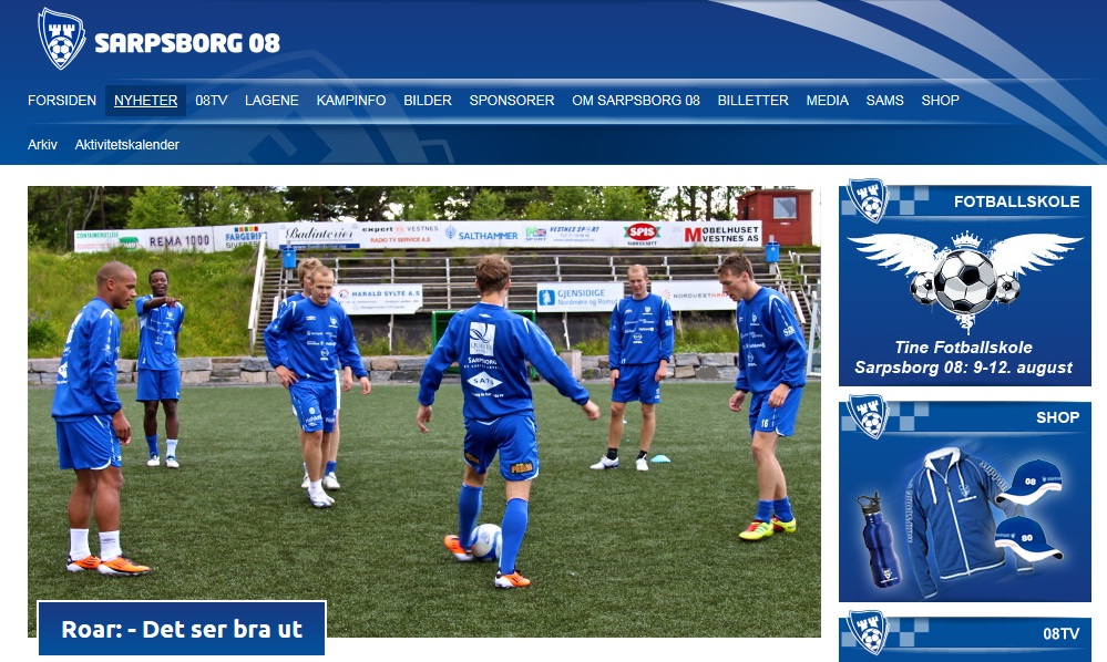 Skjermdump fra Sarpsborg 08s nettsider.
